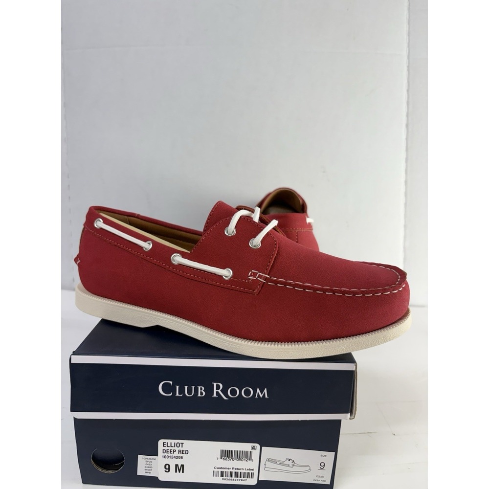 Club Room Men's Red Comfort Elliot Round Toe Lace-Up Boat Shoes Loafers Size 9M